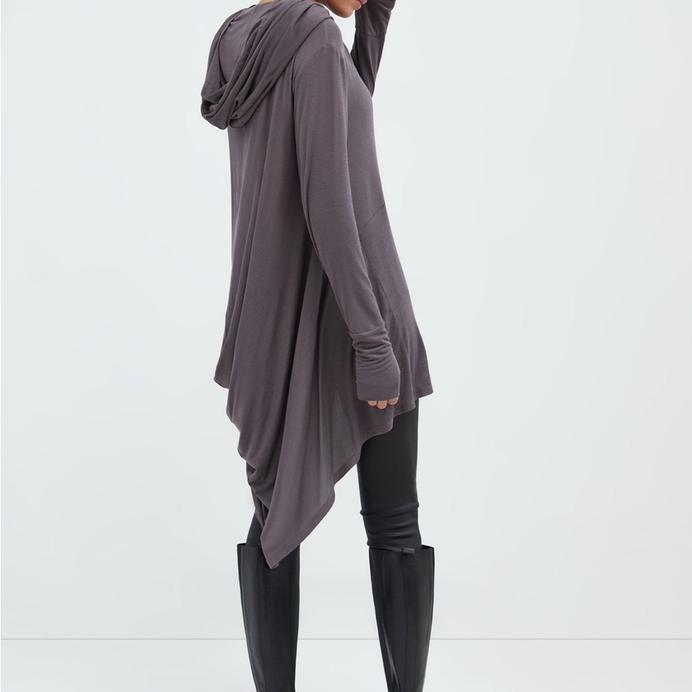 Women's Hooded Draped Open-Front Sweater Cardigan - Gray